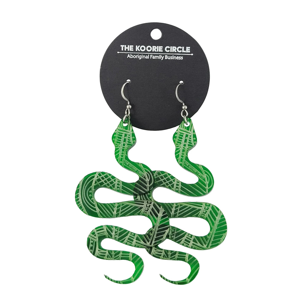 Serpent Aboriginal Earrings - Emerald Green