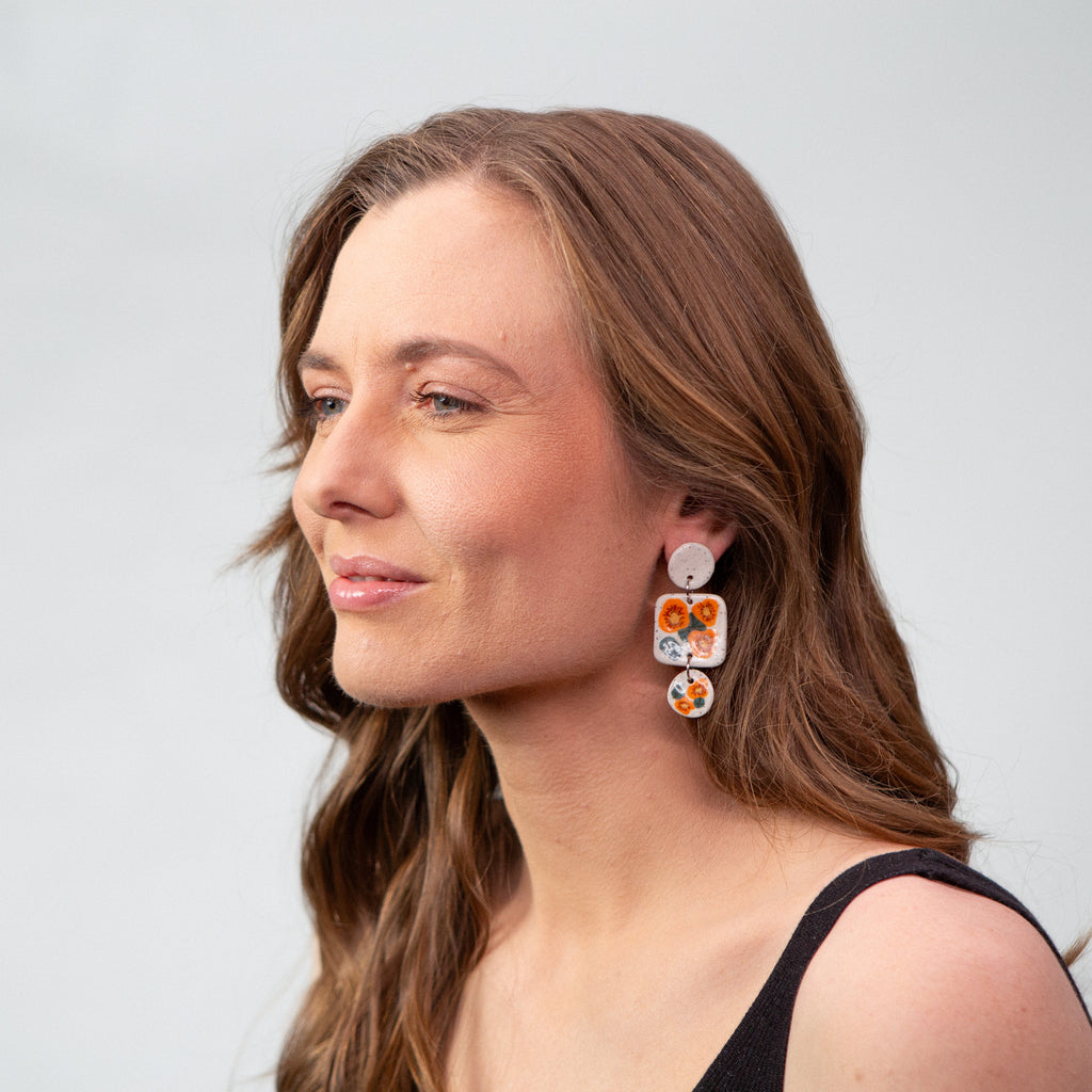 3 Tier Ceramic Earring - Nasturtium Flowers