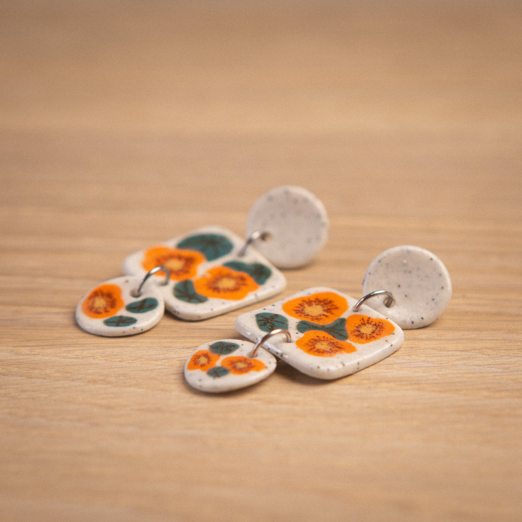 3 Tier Ceramic Earring - Nasturtium Flowers