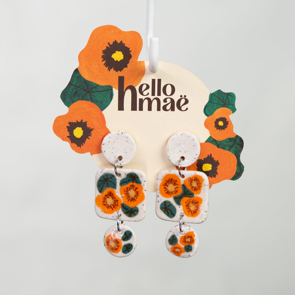 3 Tier Ceramic Earring - Nasturtium Flowers
