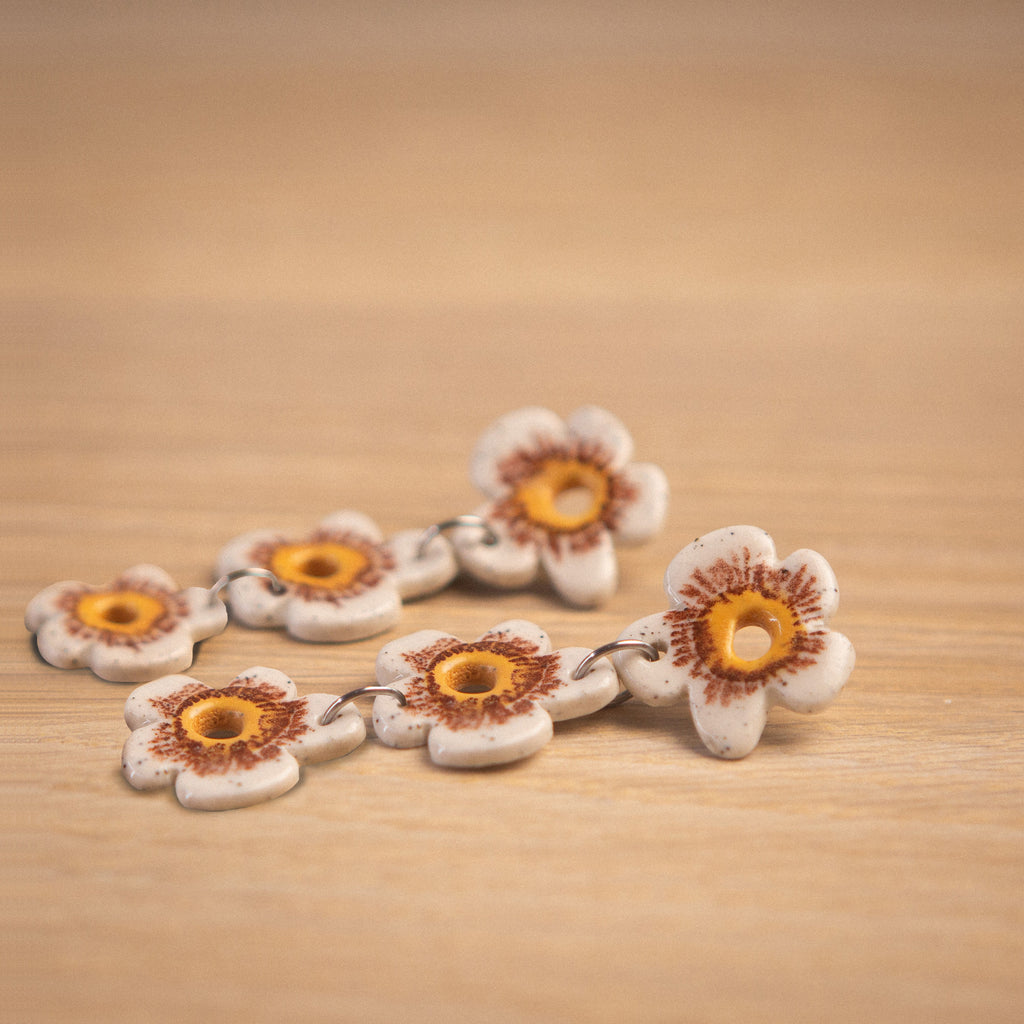 3 Tier Ceramic Earring - White Flowers