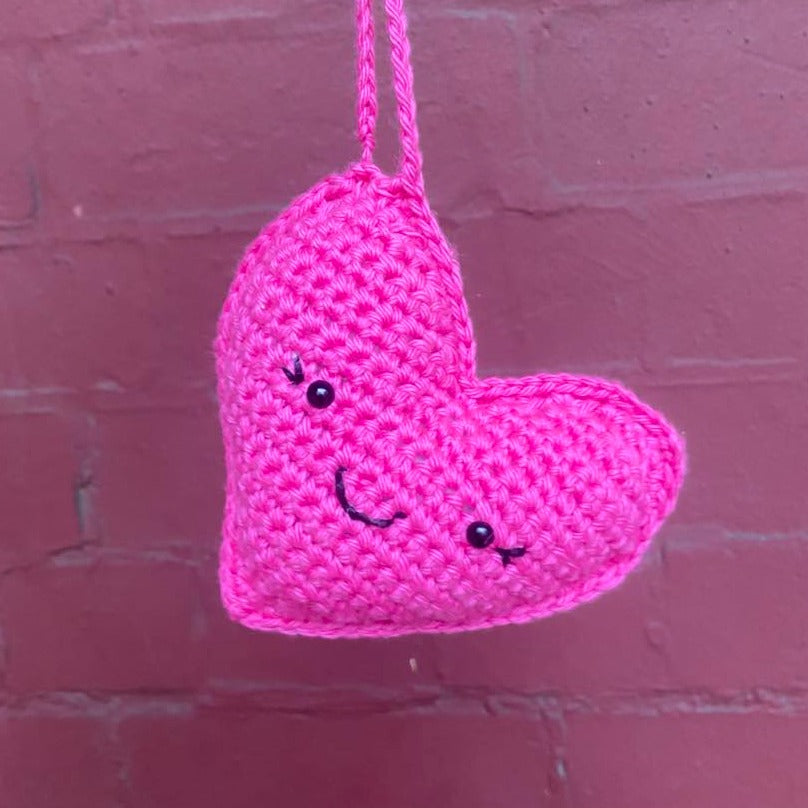 Crochet Heart Keyring - Hot Pink