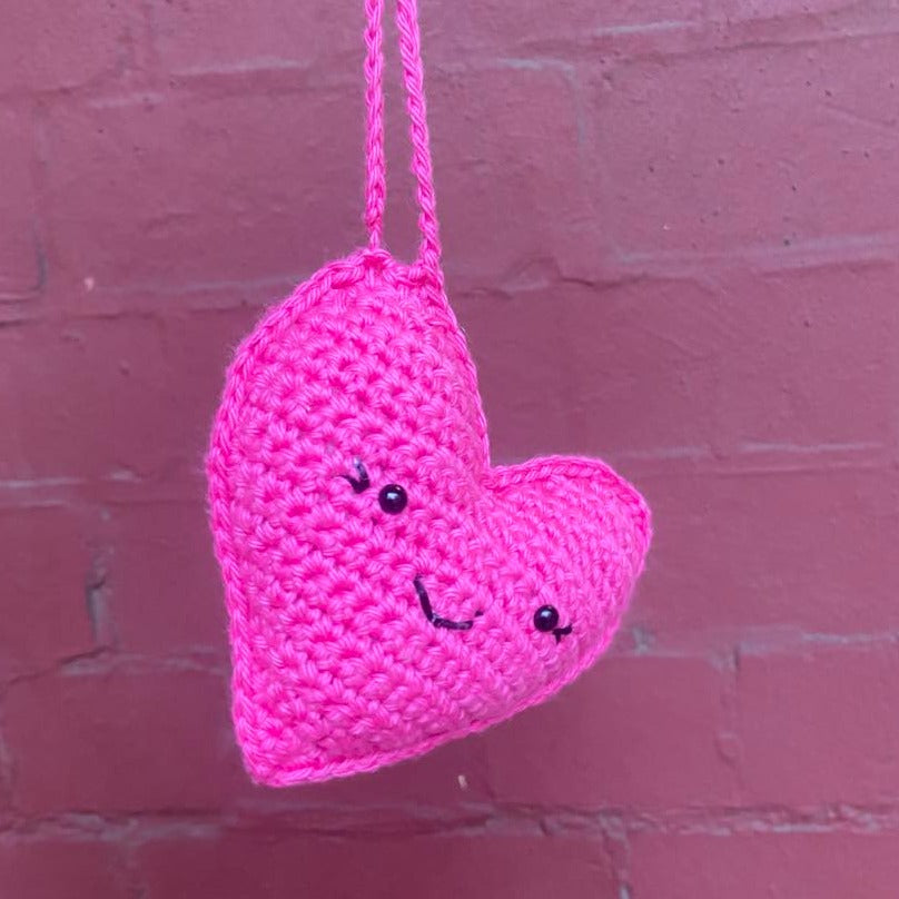 Crochet Heart Keyring - Hot Pink