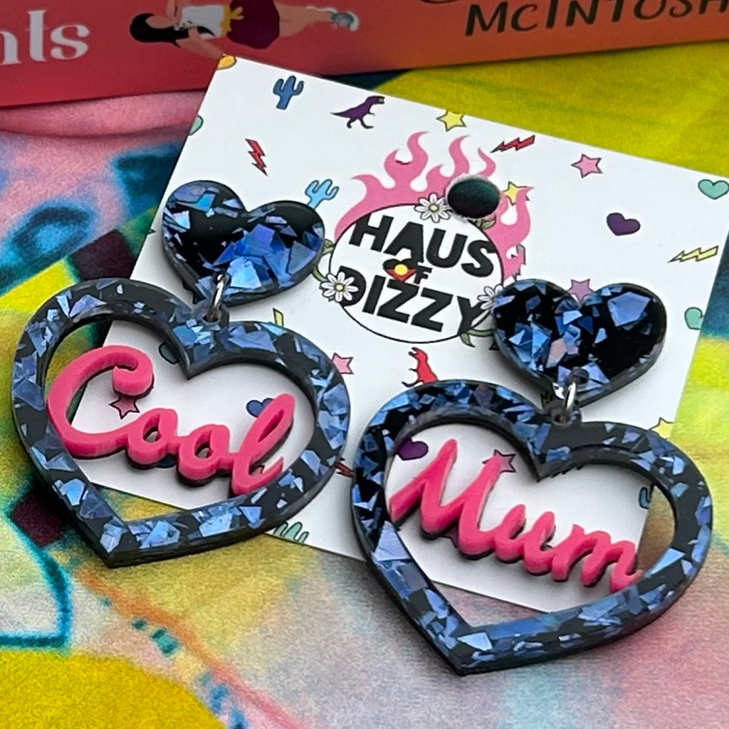 Cool Mum Cutout Heart Earrings - Hot Pink