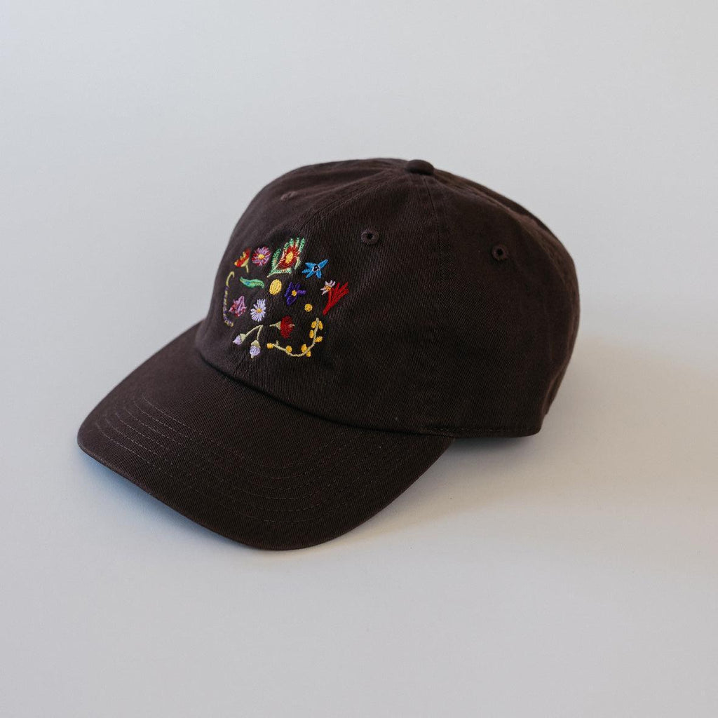 A Cap - Flowers - Brown