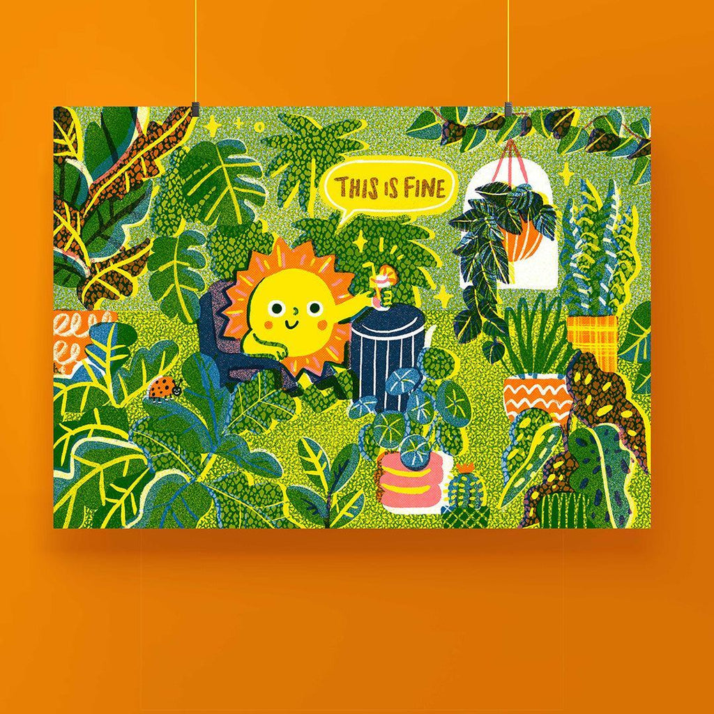 A4 Risograph Art Print: This Is Fine - Plants