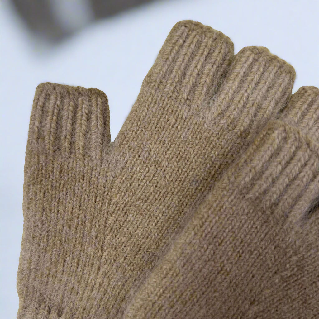 Beige Wool Angora Fingerless Gloves - Long Length