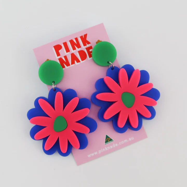 Ashy' Blue / Hot Pink / Green Dangle Earrings