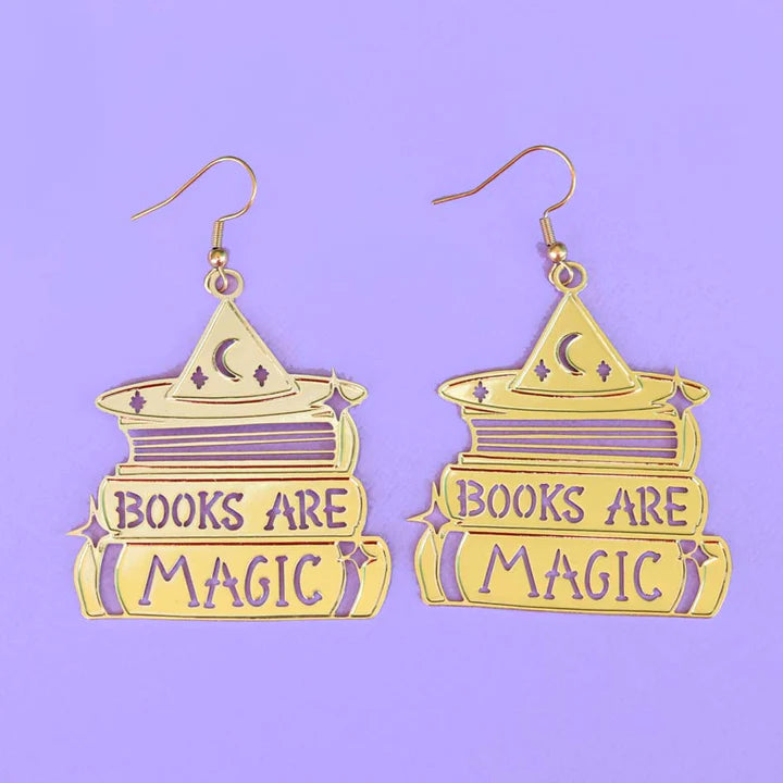 Books Are Magic Brass Dangle Earring