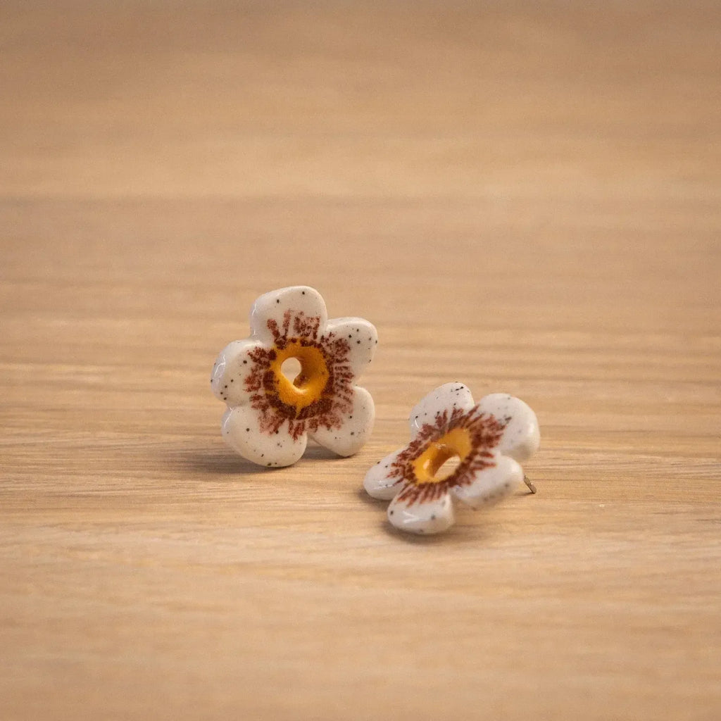 Ceramic Earring Stud - White flower