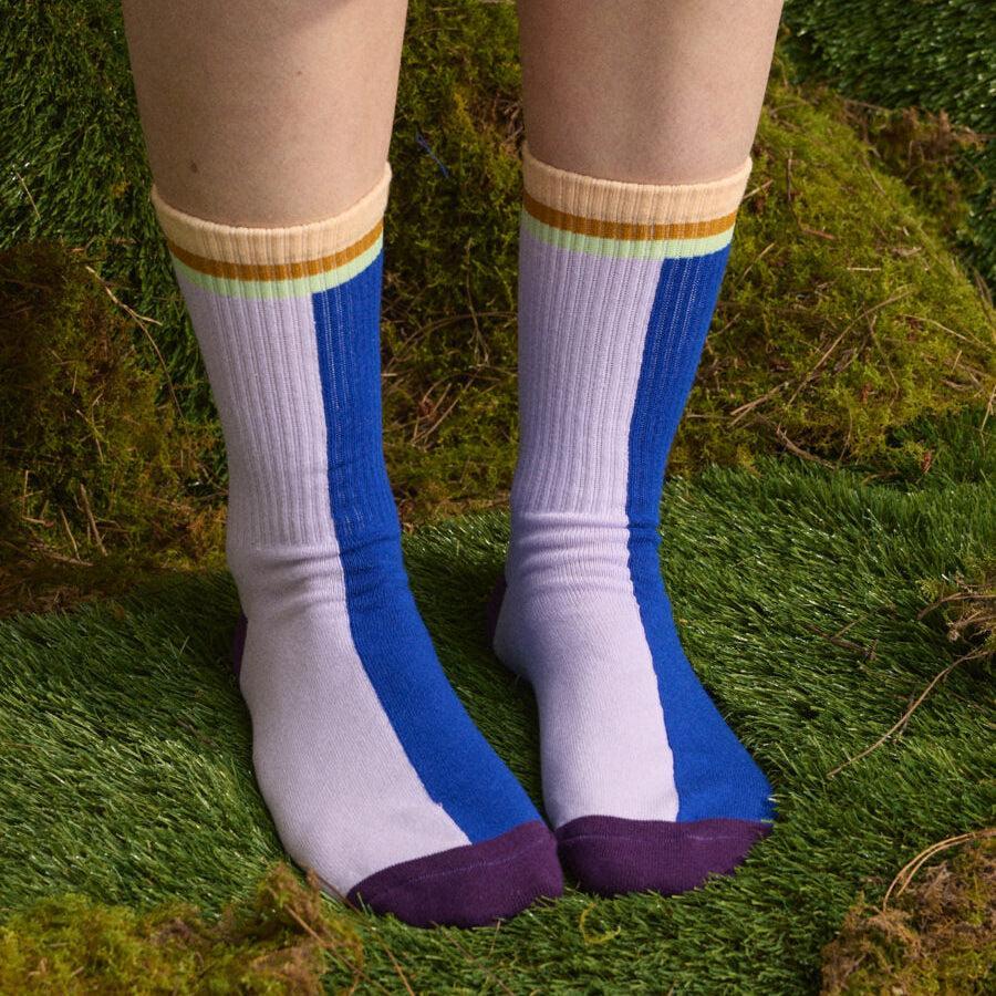 Colourblock Ribbed Sock - Blue Moon