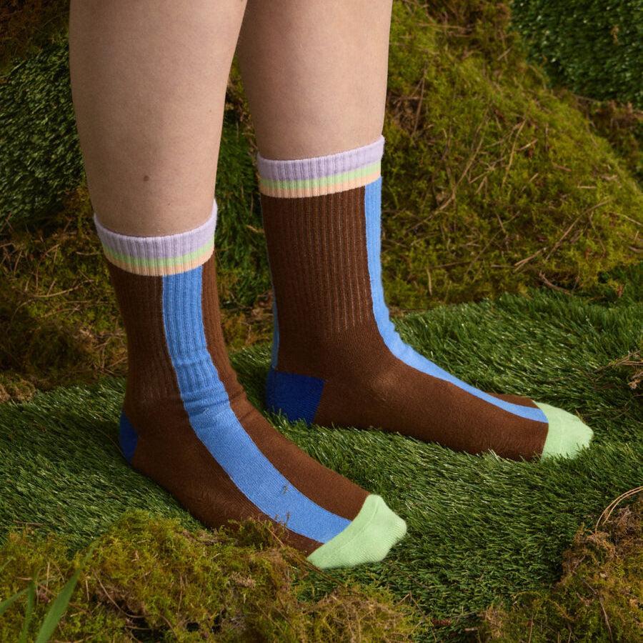 Colourblock Ribbed Sock - Field