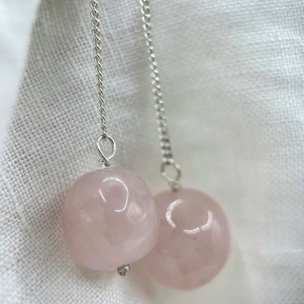 Recycled Sterling Silver Chain & Rose Quartz Crystal Stud Earrings