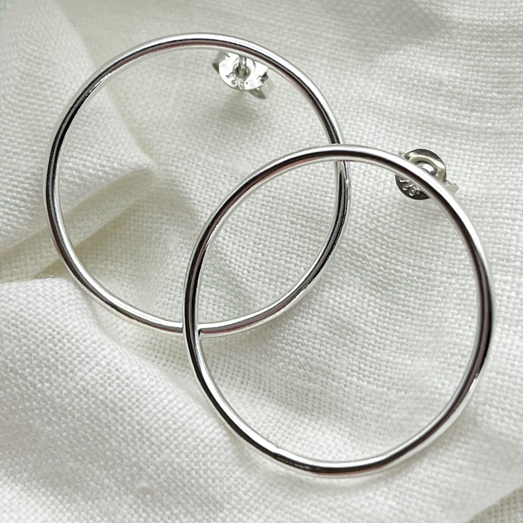 Recycled Sterling Silver Large Circle Stud Earrings