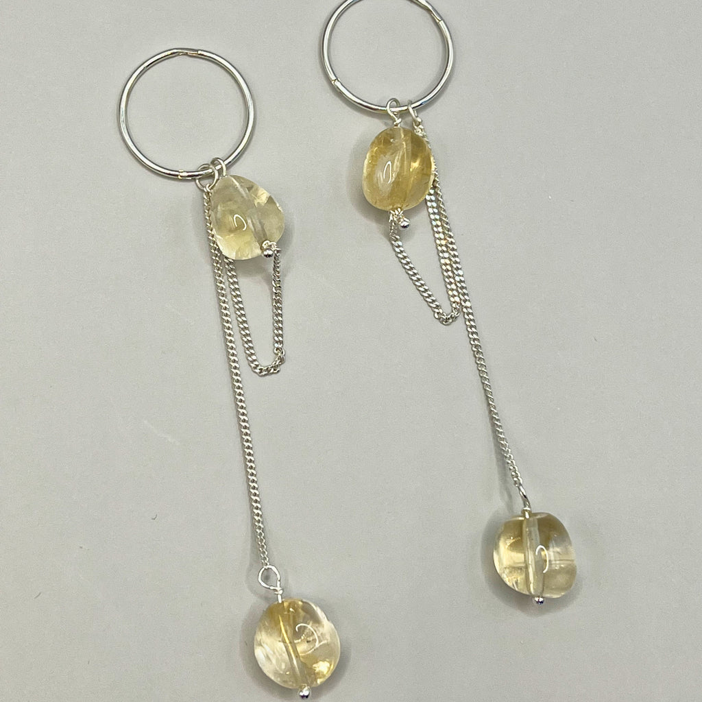 Mini Hoop Citrine Crystal Hanging Chain Earrings