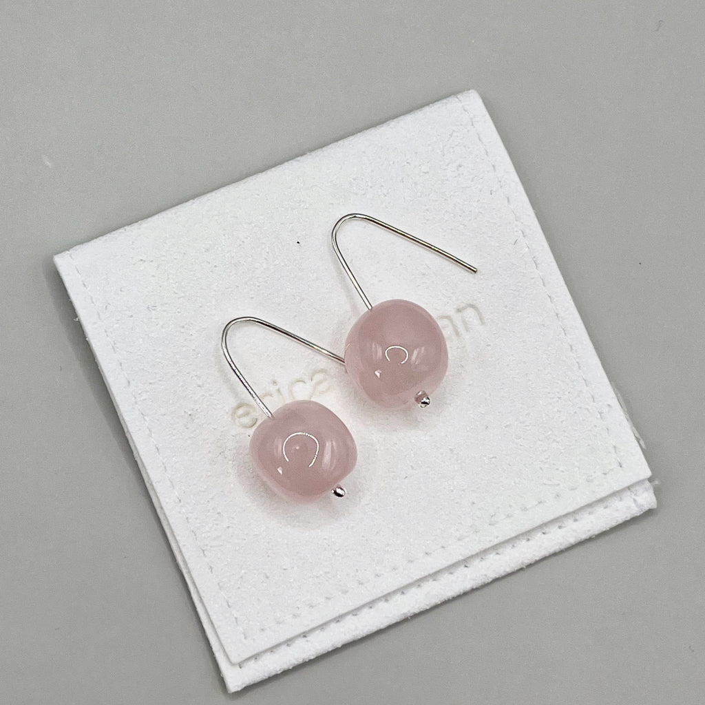 Recycled Sterling Silver Rose Quartz crystal short drop earrings