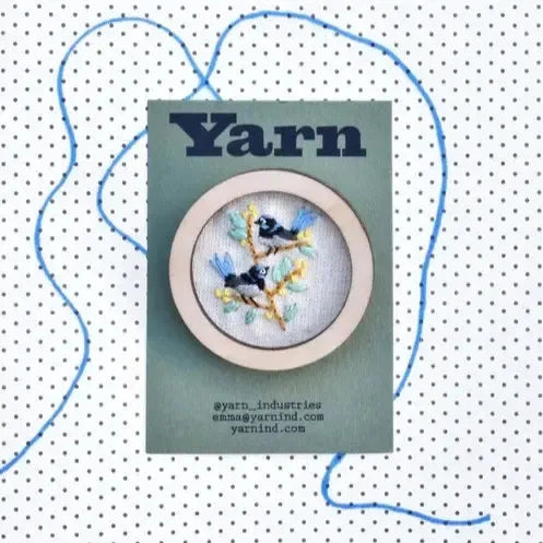 Fairy Wrens Wattle Hand Embroidered Round Brooch Pendant