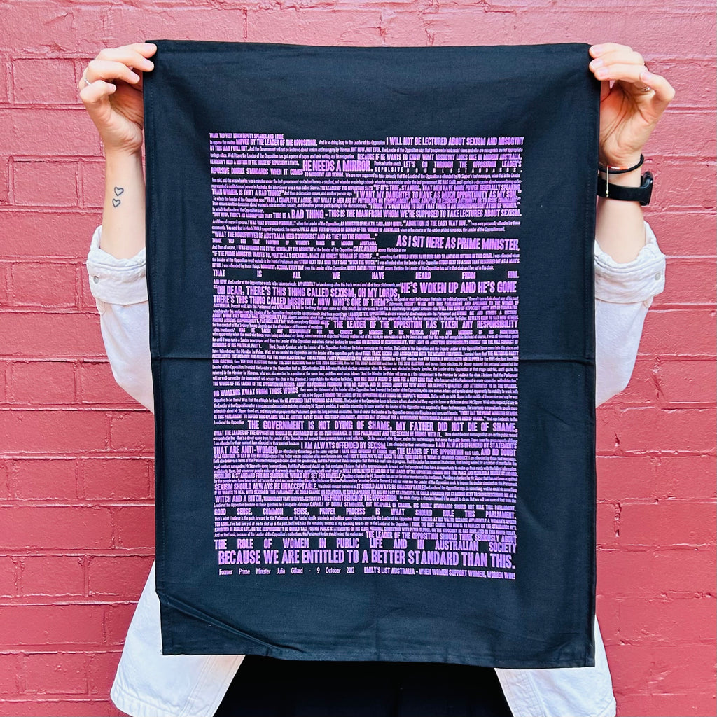 Misogyny Speech Tea Towel - Black