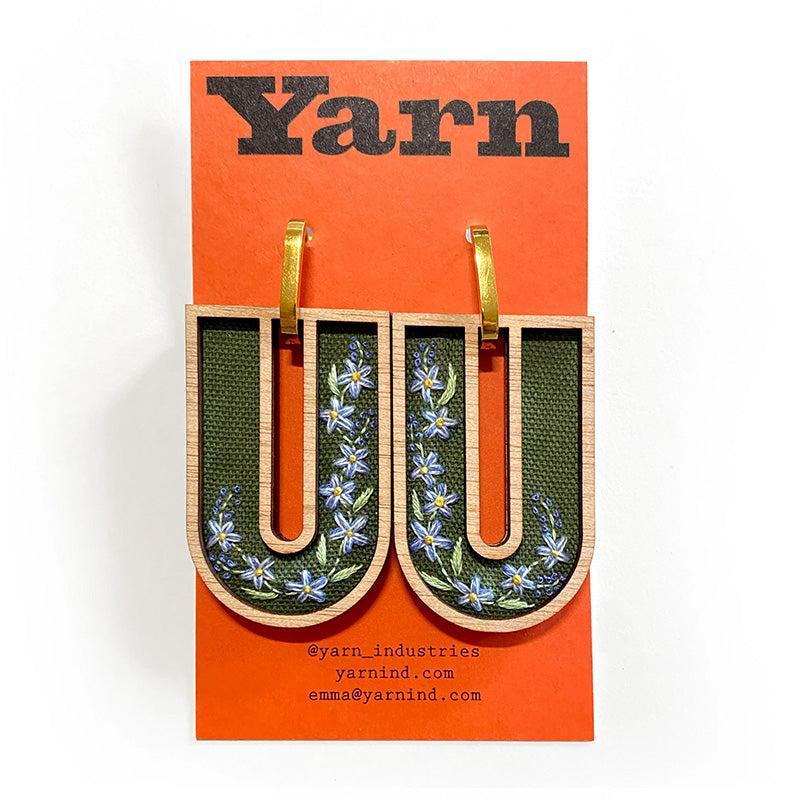 Green Royal Bluebells Hand Embroidered Earrings