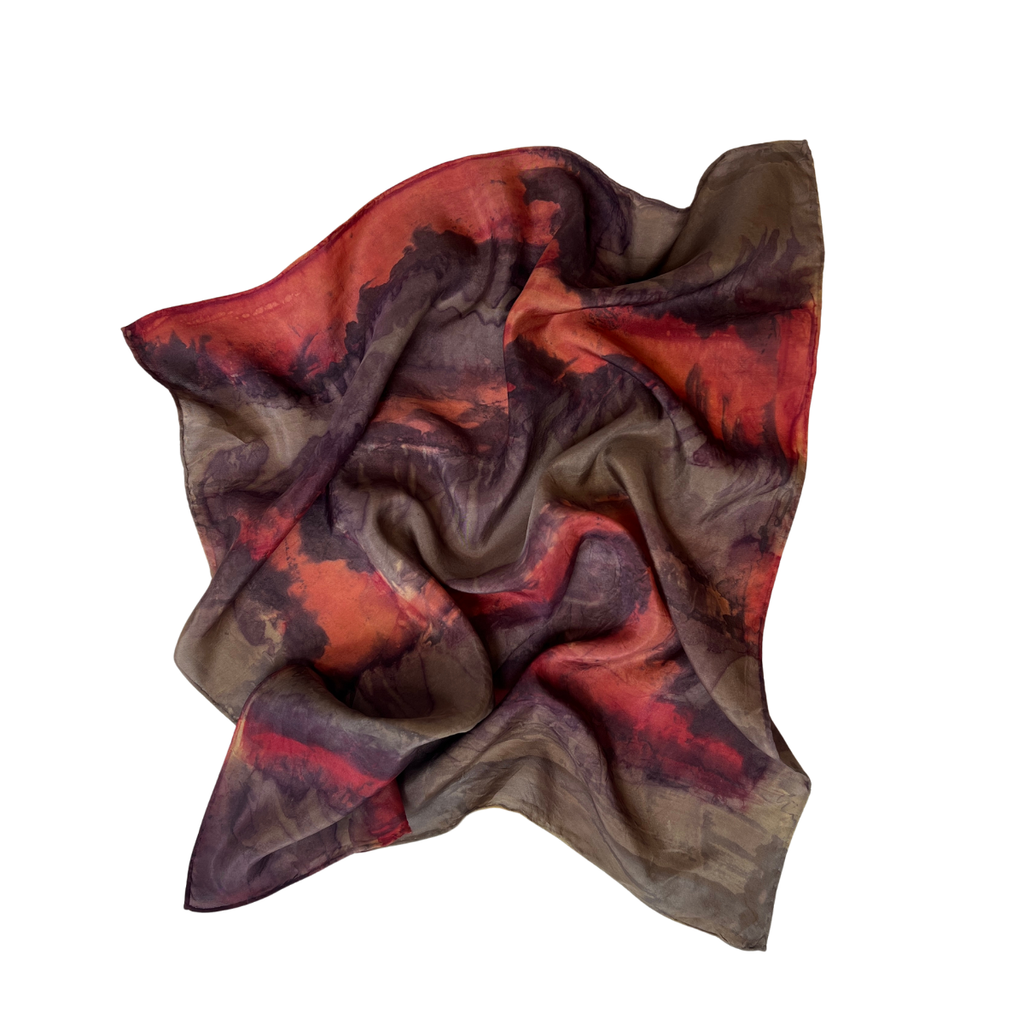 Hand Painted Plant Dyed Silk Scarf - Eggplant