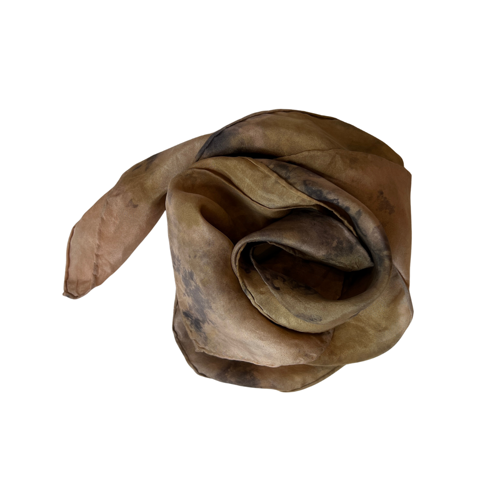 Hand Painted Plant Dyed Silk Scarf - Olive