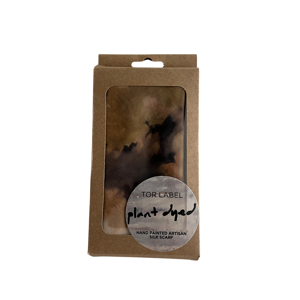 Hand Painted Plant Dyed Silk Scarf - Olive