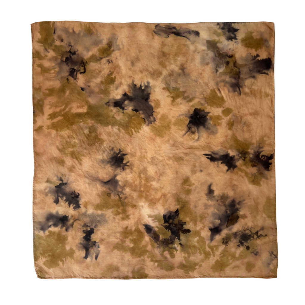 Hand Painted Plant Dyed Silk Scarf - Olive
