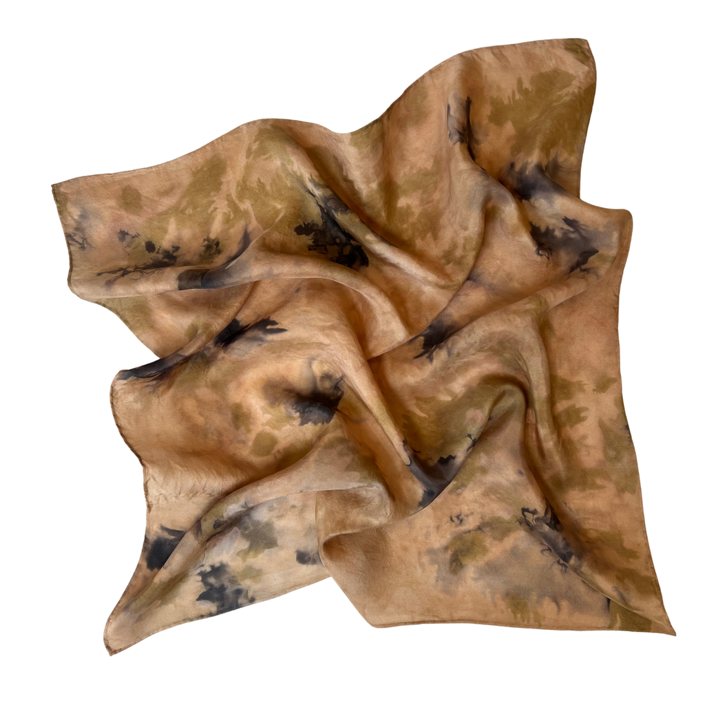 Hand Painted Plant Dyed Silk Scarf - Olive
