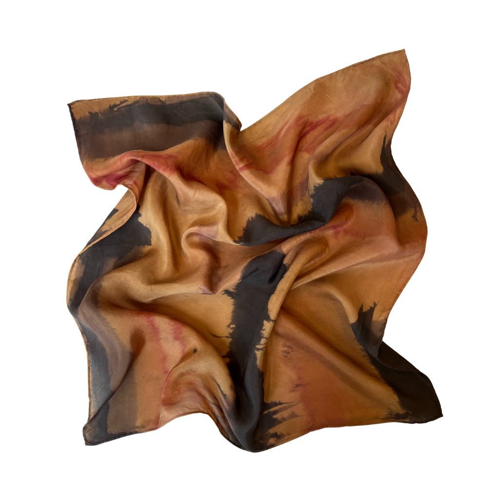 Hand Painted Plant Dyed Silk Scarf - Rock Gold
