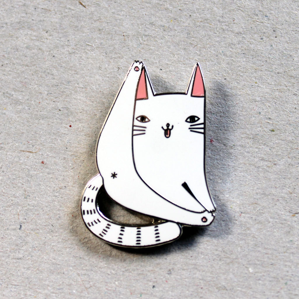 Cat Enamel Pin - White