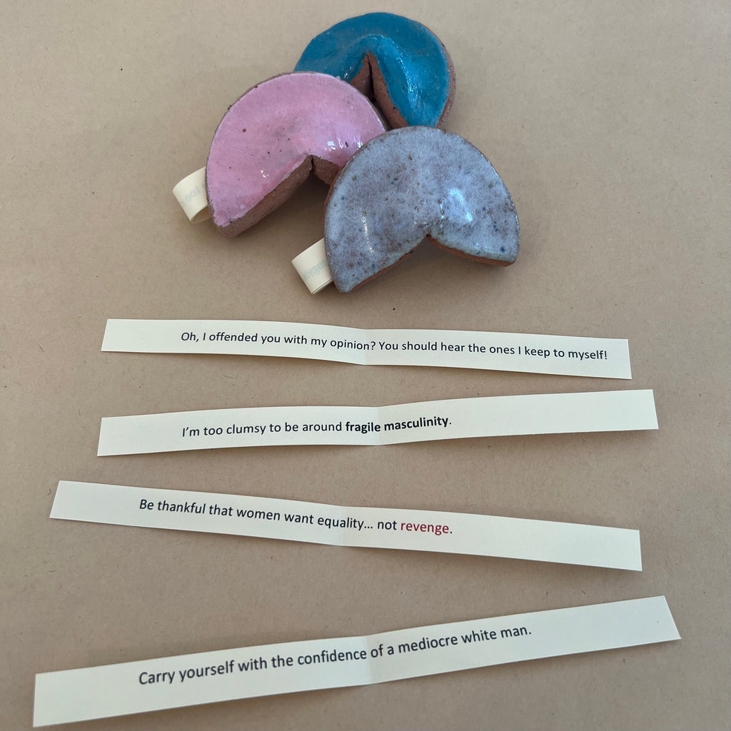 Ceramic Fortune Cookie With Surprise Feminist Quote - Cloudy Grey