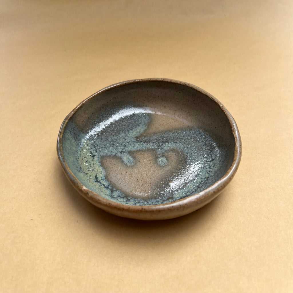 Ceramic Ramekin/Jewellery Dish - Burnt Butter/Silver Blue