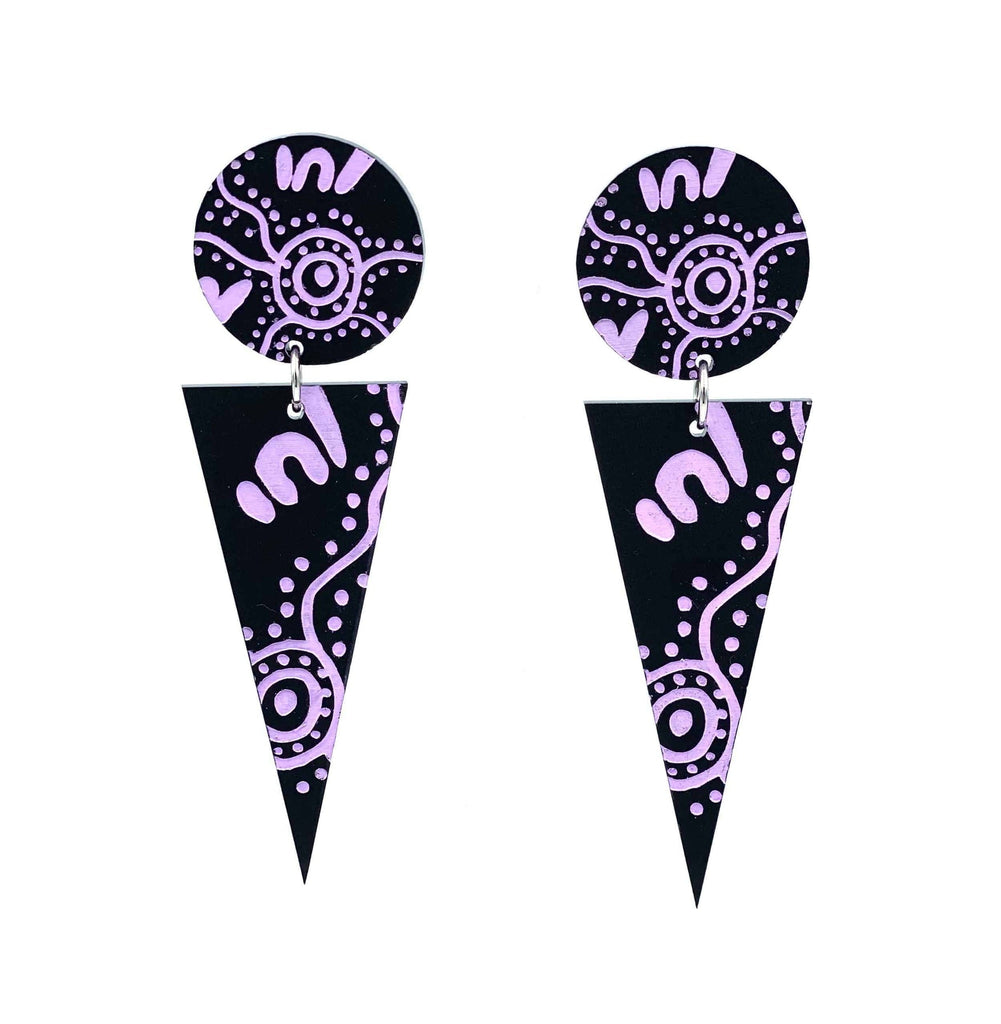 'Wiradjuri Yinaa' Cone Earrings - Black / Lavender