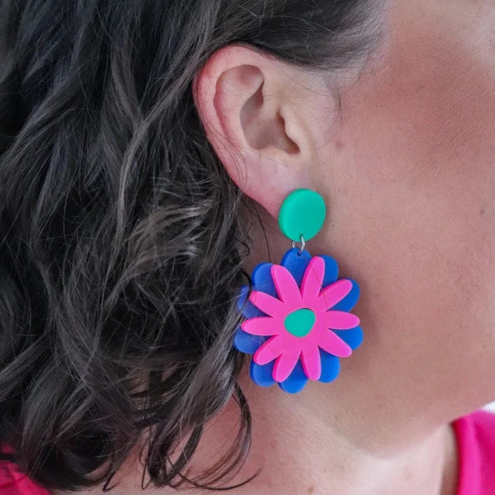 Ashy' Blue / Hot Pink / Green Dangle Earrings