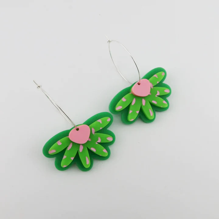 Ella' Green Pink Spot Hoops Earrings
