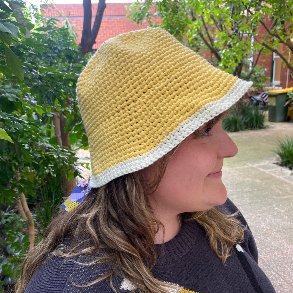 Yellow Crocheted Cotton Yarn Bucket Hat