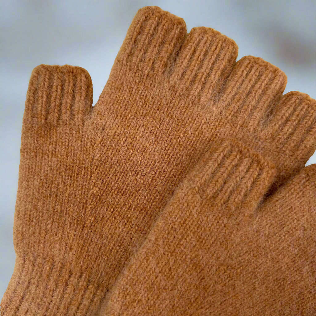 Biscuit Wool Angora Fingerless Gloves - Long Length