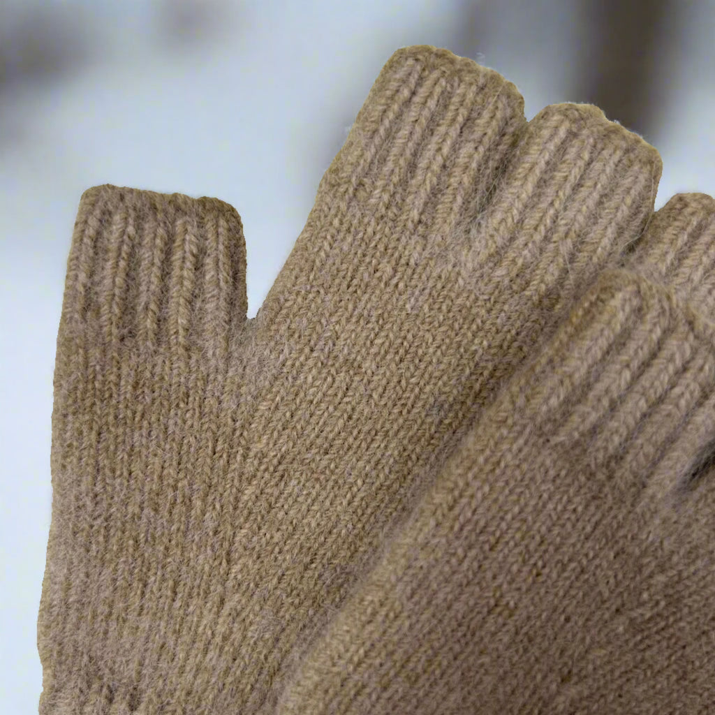 Beige Wool Angora Fingerless Gloves - Short Length