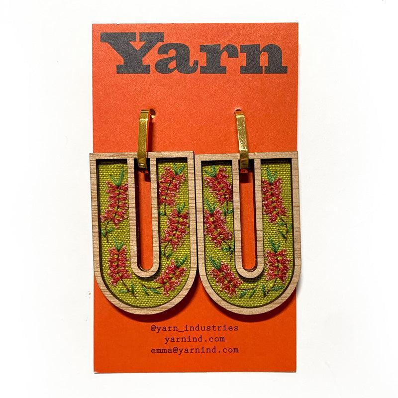 Lime Green Bottle Brush Hand Embroidered Earrings