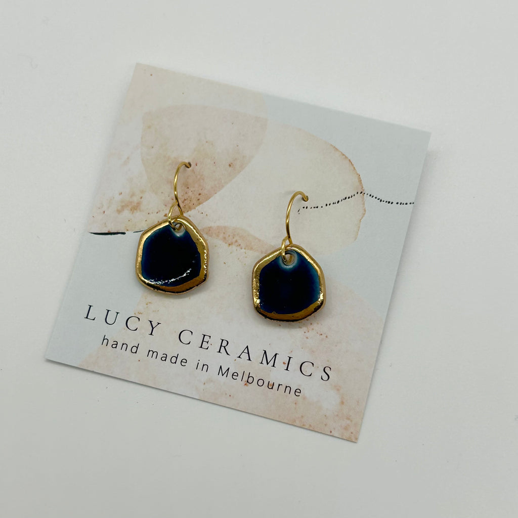 Navy Porcelain petite organic shapes drop earrings