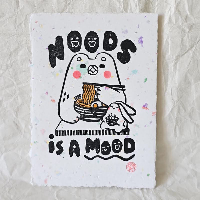 'Noods is a Mood' A5 Lino Print on Dodgy Paper