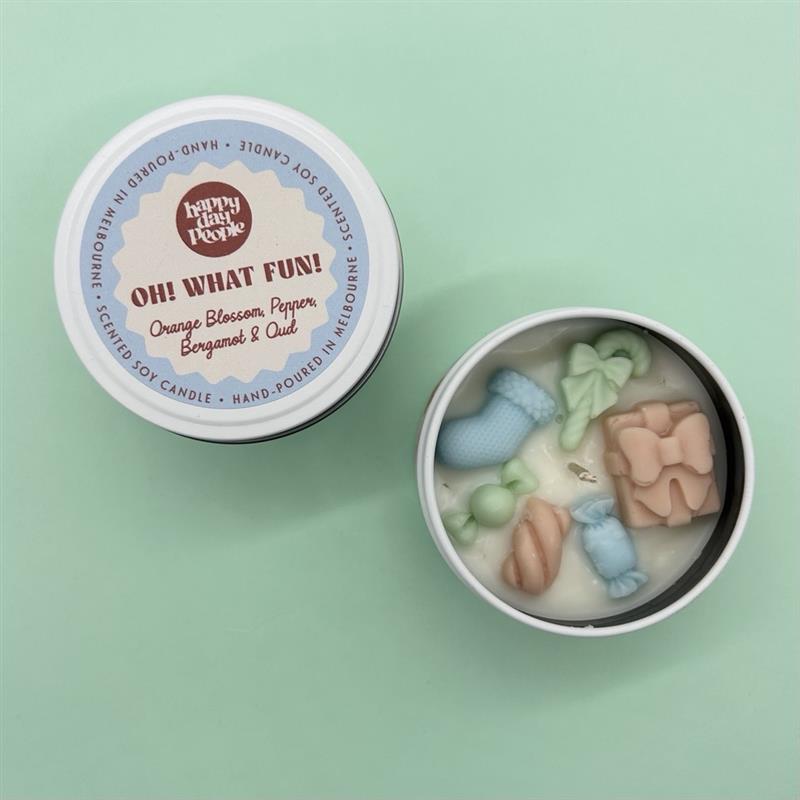 Oh What Fun Tin Candle