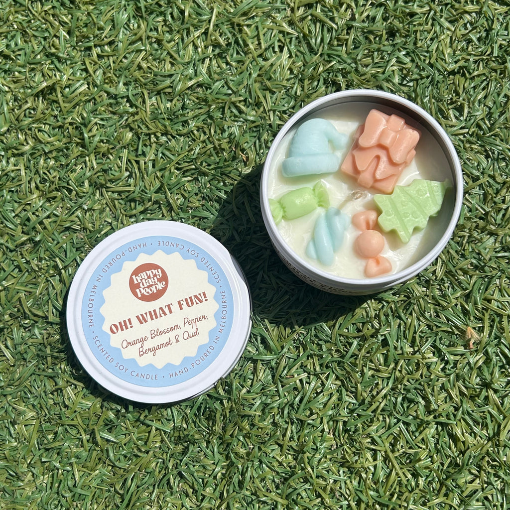 Oh What Fun Tin Candle