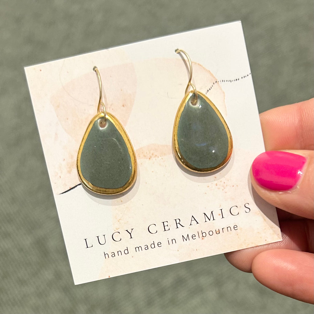Olive Porcelain small teardrop earrings