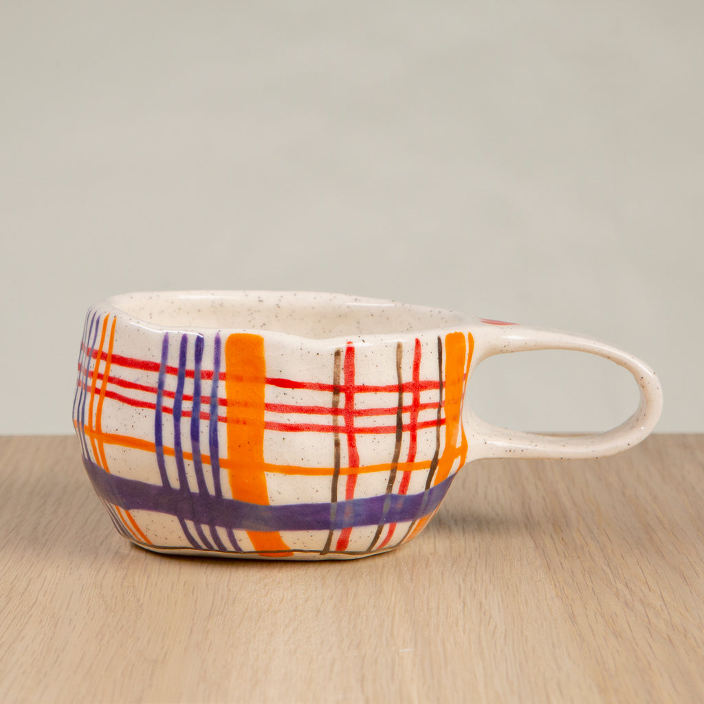 Orange/Blue/Red/Chocolate Check Ceramic Coffee Cup