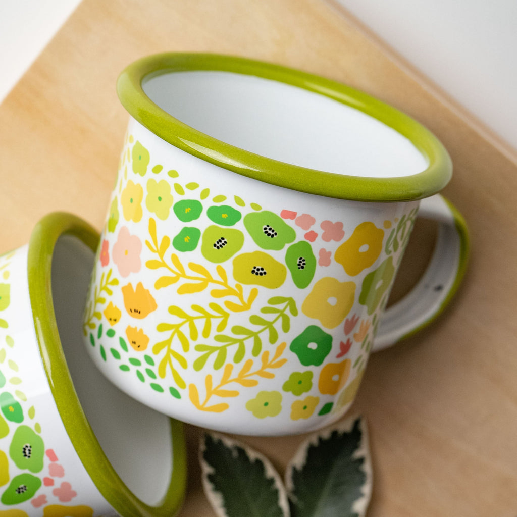 Cuppa Nostalgia Enamel Mug - Floral and Green