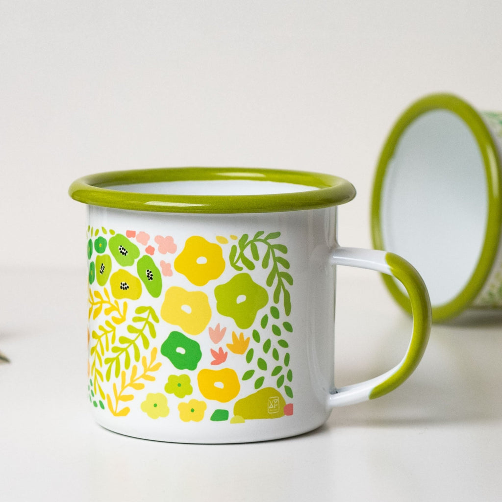Cuppa Nostalgia Enamel Mug - Floral and Green