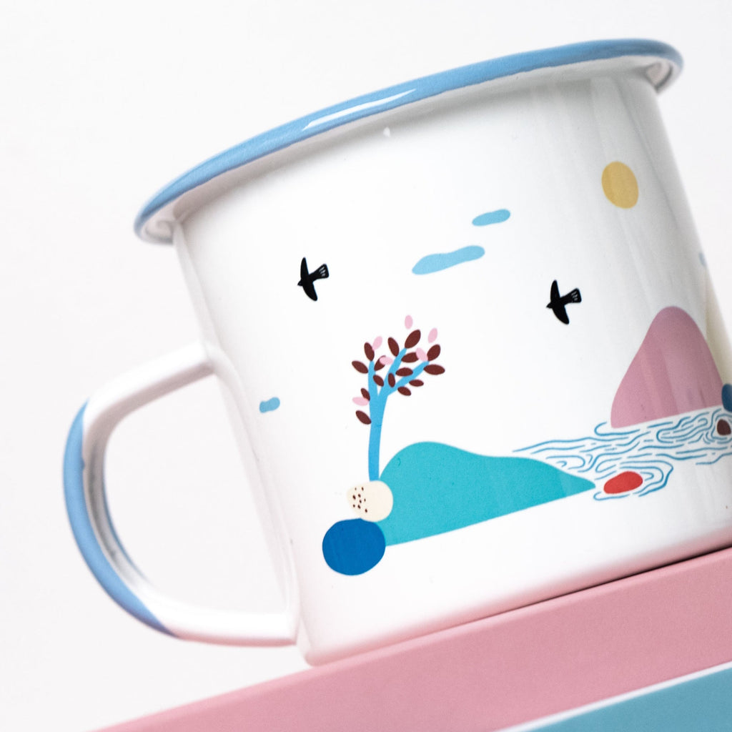 Cuppa Nostalgia Enamel Mug - Flowing and Blue