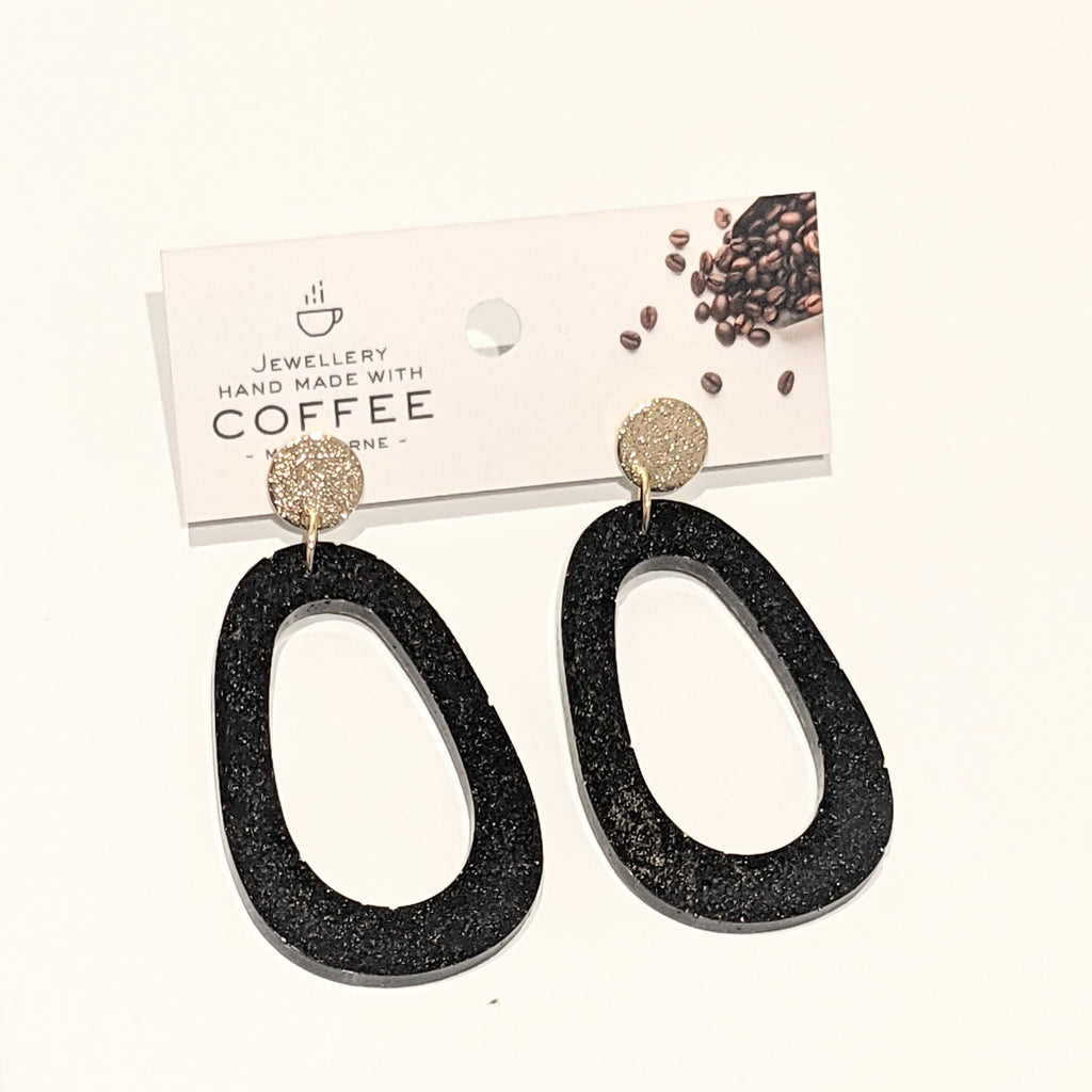 Oval Hoops Earrings - Large - Black and Gold