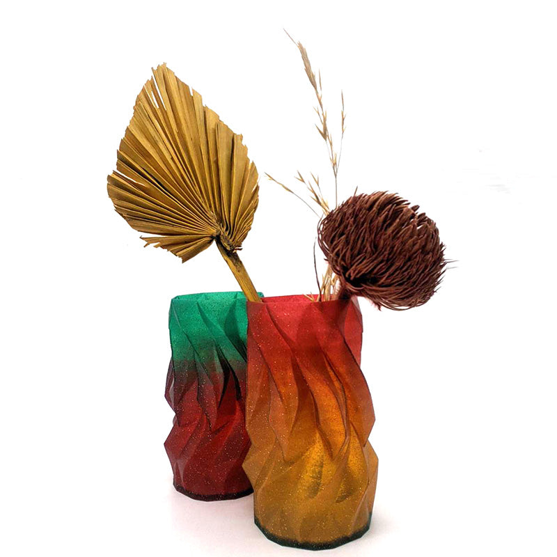 3D Printed Twisted Glacier Vase - Rainbow Glitter